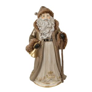 Vánoční dekorace socha Santa ve zlatém kabátku s kožíškem - 18*16*34 cm Clayre & Eef  - -