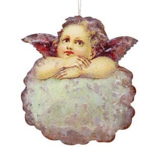 Vánoční kovová závěsná dekorace anděl Angel Vintage - 14*16 cm Chic Antique  - -