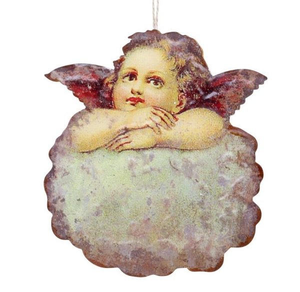 Vánoční kovová závěsná dekorace anděl Angel Vintage - 14*16 cm Chic Antique  - -