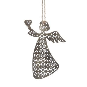 Vánoční kovová závěsná dekorace anděl Angel - 7*10 cm Chic Antique  - -