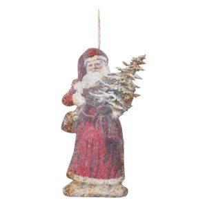 Vánoční kovová závěsná dekorace Santa Vintage - 16*30 cm Chic Antique  - -