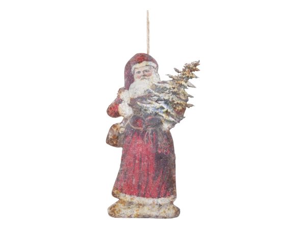 Vánoční kovová závěsná dekorace Santa Vintage - 16*30 cm Chic Antique  - -