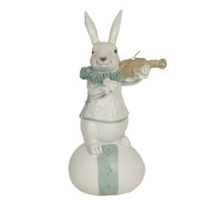 Velikonoční dekorace bílého králíka s houslemi na vajíčku - 8*7*17 cm Clayre & Eef  - -