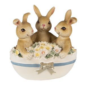 Velikonoční dekorace králíčci ve vajíčku s květy - 11*9*12 cm Clayre & Eef  - -