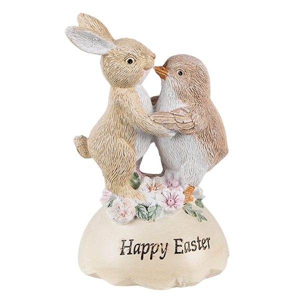 Velikonoční dekorace králíček s kuřátkem Happy Easter - 8*8*13 cm Clayre & Eef  - -