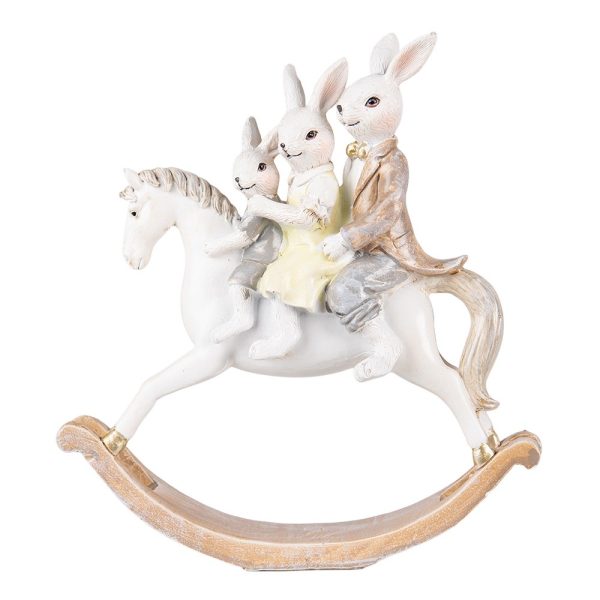 Velikonoční dekorace králičí rodinka na houpacím koni - 19*6*20 cm Clayre & Eef  - -