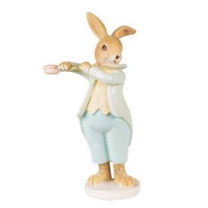 Velikonoční dekorace králík hrající na flétnu ve tvaru květiny - 8*5*16 cm Clayre & Eef  - -