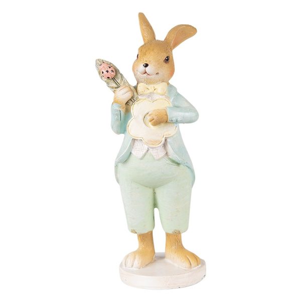 Velikonoční dekorace králík hrající na kytaru ve tvaru květiny - 7*5*15 cm Clayre & Eef  - -