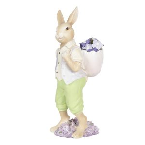 Velikonoční dekorace králíka nesoucího fialky - 11*10*27 cm Clayre & Eef  - -