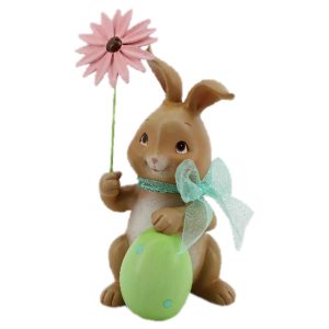 Velikonoční dekorace králíka s růžovou květinou - 9*9*17 cm Clayre & Eef  - -