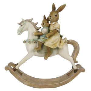 Velikonoční dekorace králíčků na houpacím koníkovi - 19*5*20 cm Clayre & Eef  - -