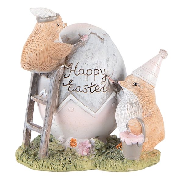 Velikonoční dekorace kuřátek u vajíčka Happy Easter - 12*9*12 cm Clayre & Eef  - -