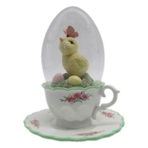 Velikonoční dekorace Kuře ve skleněném vajíčku - 12*15 cm Clayre & Eef  - -
