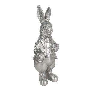 Velikonoční dekorace stříbrného králíka s vajíčkem Métallique - 12*11*22 cm Clayre & Eef  - -