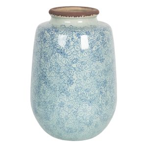 Velká vintage keramická váza s kvítky Bleues – Ø 17*26 cm Clayre & Eef  - -