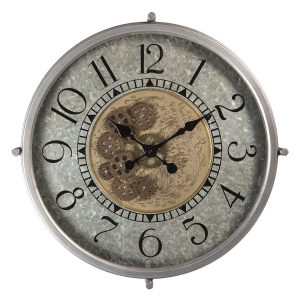 Velké kovové nástěnné hodiny s ozubenými kolečky – Ø 51*8 cm / 1*AA Clayre & Eef  - -