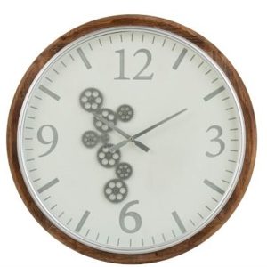 Velké nástěnné hodiny s dřevěným rámem a ozubenými kolečky Laudine L  - Ø 75*6 cm J-Line by Jolipa  - -
