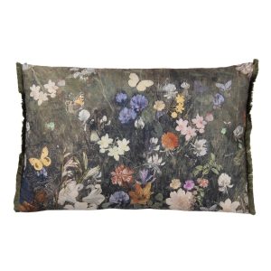 Zelený vintage barevný polštář s květy a motýly  - 60*40 cm Clayre & Eef  - -