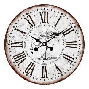 Vintage hodiny s římskými číslicemi a plameňákem – Ø 34*1 cm / 1*AA Clayre & Eef  - -
