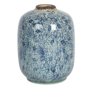 Vintage keramická váza s modrými kvítky Bleues - Ø 12*16 cm Clayre & Eef  - -