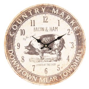 Vintage nástěnné hodiny s patinou Bacon & Ham - Ø 34*3 cm / 1*AA Clayre & Eef  - -