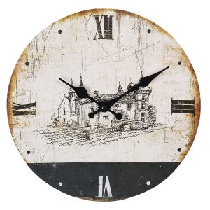 Vintage nástěnné hodiny se zámkem a patinou – Ø 30*3 cm / 1*AA Clayre & Eef  - -