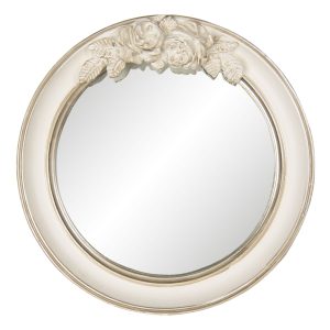 Vintage nástěnné zrcadlo v krémovém rámu s růžemi Ninone – Ø 25*4 cm Clayre & Eef  - -