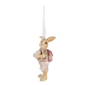 Závěsná dekorace králičí chlapec s vajíčkem a brašnou- 4*4*11 cm Clayre & Eef  - -