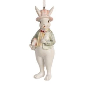Závěsná ozdobná dekorace králík v saku s knihou - 4*4*10 cm Clayre & Eef  - -