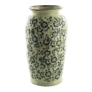 Zelená dekorační váza s modrými květy Minty - Ø16*27 cm Clayre & Eef  - -