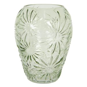 Zelená skleněná váza s květy Jasmina – Ø 22*30 cm Clayre & Eef  - -