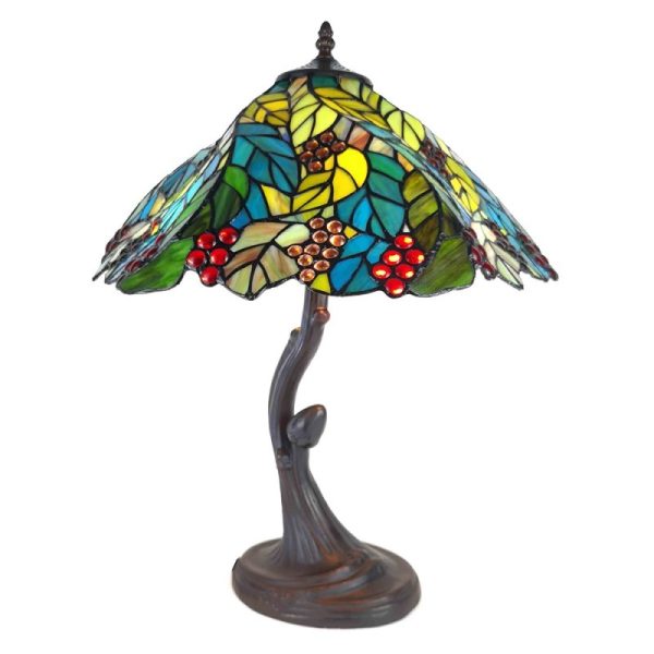 Zelená stolní lampa Tiffany s hroznovým vínem Tulie - Ø 41*58 cm E27/max 2*60W Clayre & Eef  - -