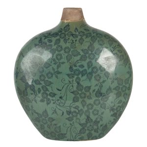Zelená váza Camil s květy a patinou  - 23*11*26 cm Clayre & Eef  - -