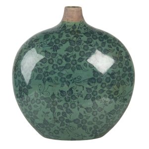 Zelená váza Camil s květy a patinou - 29*13*31 cm Clayre & Eef  - -