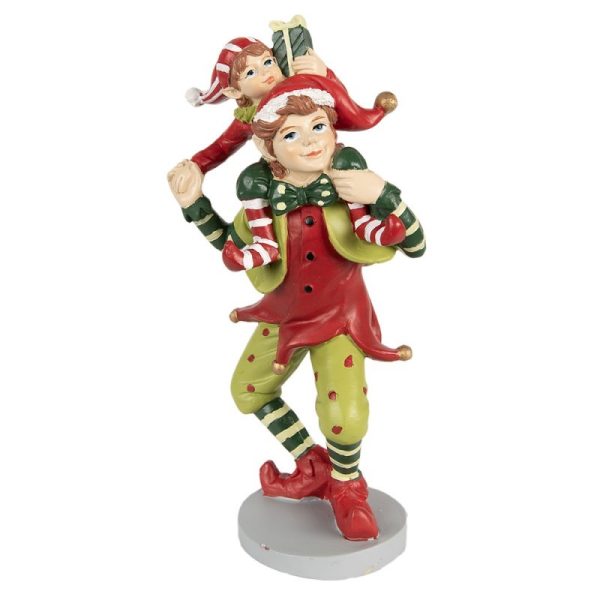 Zeleno - červená vánoční dekorace socha Elf - 12*9*19 cm Clayre & Eef  - -