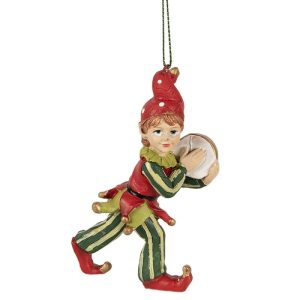 Zeleno-červená vánoční závěsná dekorace Elf II - 5*4*11 cm Clayre & Eef  - -