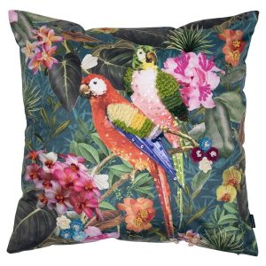 Zelený ručně vyrobený polštář s papoušky Parrot - 45*45*10cm Mars & More  - -