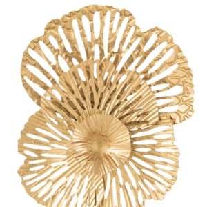 Zlatá antik nástěnná kovová dekorace květ Callien - 24*5*28 cm J-Line by Jolipa  - -