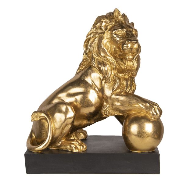 Zlatá dekorace lva na černé podestě - 38*25*44 cm Clayre & Eef  - -