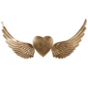 Zlatá nástěnná dekorace andělská křídla se srdcem Angel Wings - 120*1*55cm Clayre & Eef  - -
