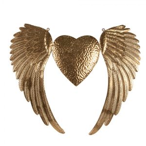 Zlatá nástěnná dekorace andělská křídla se srdcem Angel Wings - 74*1*63 cm Clayre & Eef  - -