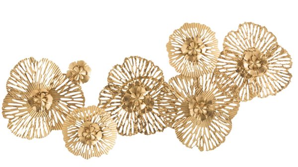 Zlatá nástěnná kovová dekorace květy Callien - 76*5*36 cm J-Line by Jolipa  - -