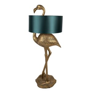 Zlatá stojací lampa Flamingo se zeleným stínidlem - 55*40*142 cm E27/max 1*60W Clayre & Eef  - -