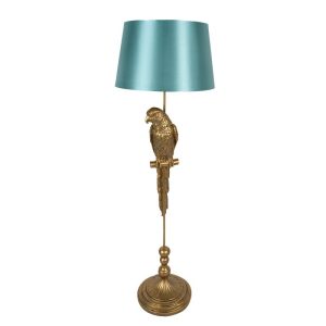 Zlatá stojací lampa s papouškem a se zeleným stínidlem - Ø 40*120 cm E27/max 1*60W Clayre & Eef  - -