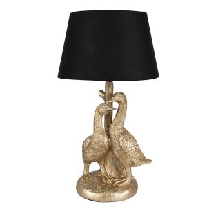 Zlatá stolní lampa s husami a černým stínidlem Duck - Ø 20*37 cm E27/max 1*40W Clayre & Eef  - -