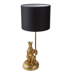 Zlatá stolní lampa s opicí a korunkou a černým stínidlem Monkey King - Ø 23*45 cm E27 Clayre & Eef  - -