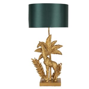 Zlatá stolní lampa s žirafou a zeleným stínidlem - 33*20*67 cm E27/max 1*60W Clayre & Eef  - -