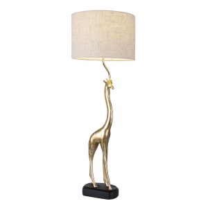 Zlatá stolní lampa se žirafou a béžovým stínidlem - Ø 30*85 cm / E27 Clayre & Eef  - -