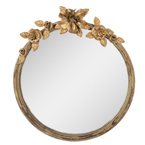 Zlaté antik nástěnné kovové zrcadlo s květy Rissoa - 39*5*44 cm Clayre & Eef  - -