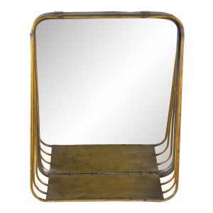 Zlaté čtvercové zrcadlo v kovovém rámu s dřevěnou poličkou Gold - 26*11*32 cm Clayre & Eef  - -